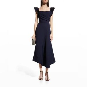 Shoshanna Tessa Asymmetric Flutter-Sleeve Gown. NWT